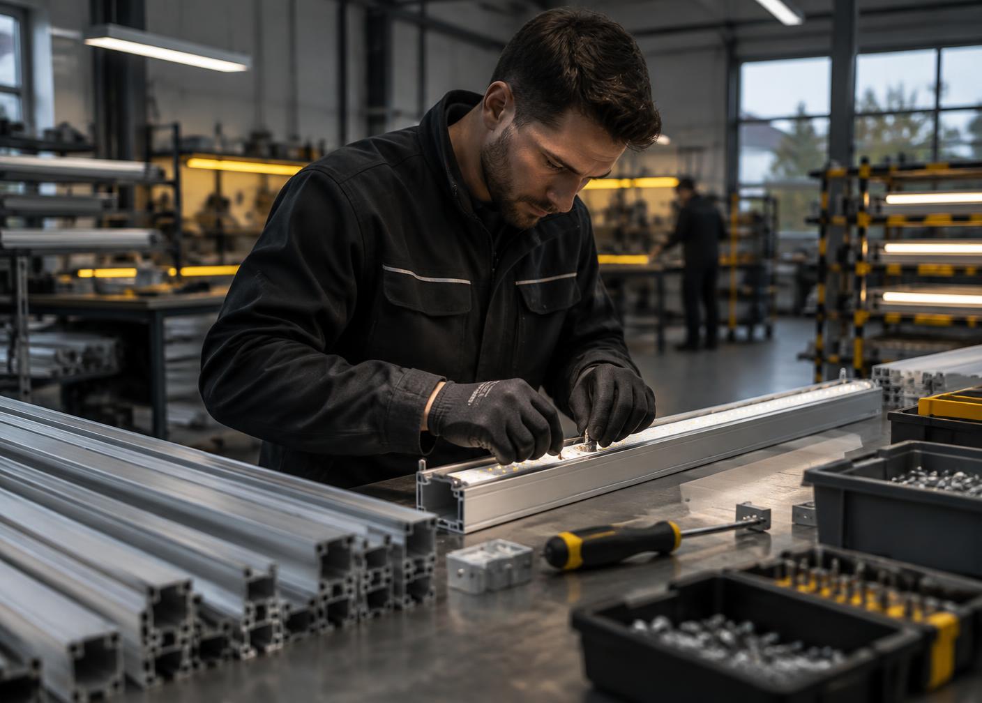 Fertigung eines LED-Lichtbands in der eigenen Werkstatt der Leucht Werke GmbH